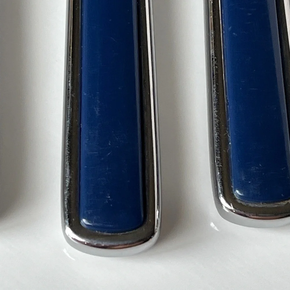 Set of 8 Seed Inox France Stainless Steel Dinner Knives Blue Handle
